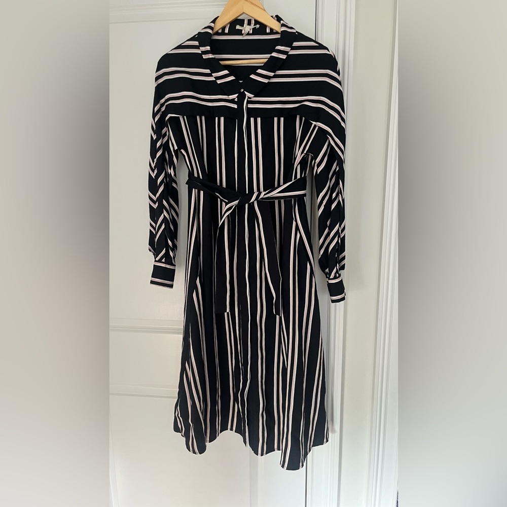 Maje Women's Black Raji Striped Shirt Dress Sz. 2 Dolman sleeves - Picture 4 of 9